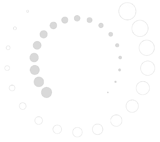 Loading symbol with white and gray circles arranged in a circular pattern on a dark background.